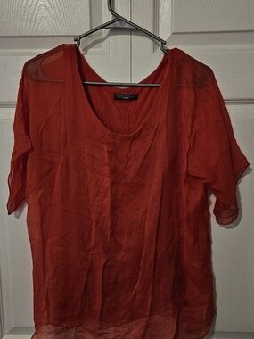 Vera Pelle Sheer Red Scoop Neck Blouse